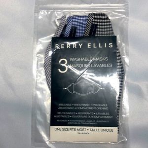 Perry Ellis 3 washable masks, Black/white, blue/white, gray/white, Nwt
